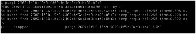 Comando ping riuscito IPv6 .