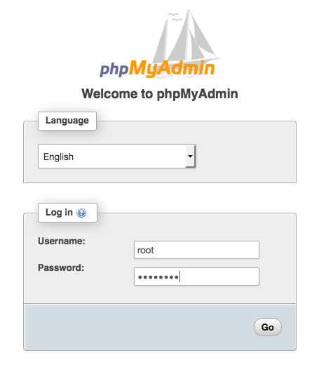 Il risultato della digitazione dell'URL dell' phpMyAdmin installazione è la schermata di phpMyAdmin accesso.