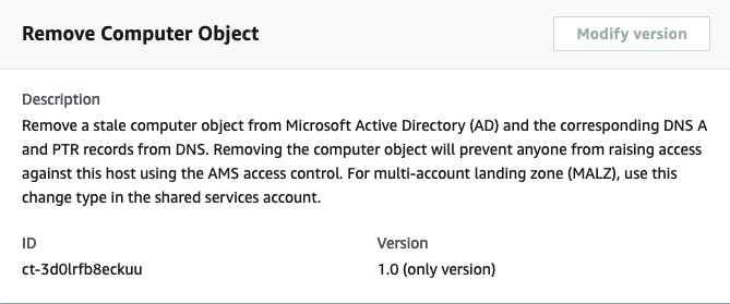 Rimuovi il tipo di modifica dell'oggetto Computer che mostra l'ID ct-3d0lfrb8eckuu e la versione 1.0.