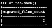 Esempio di output derivante dalla convalida del conteggio dei file durante la migrazione della tabella Iceberg.