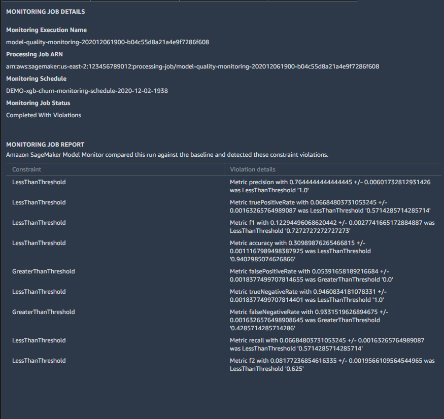 La scheda MONITORING JOB DETAILS.
