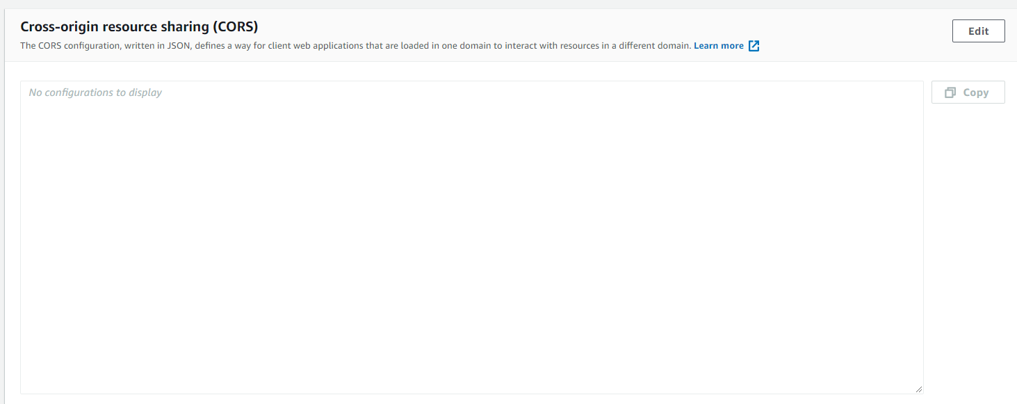 Editor di configurazione CORS in Amazon S3 per impostare la configurazione CORS di un bucket