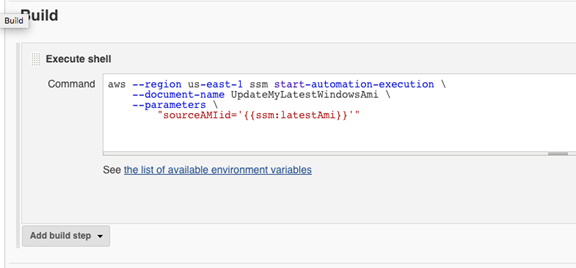 Un comando di esempio nel software Jenkins.