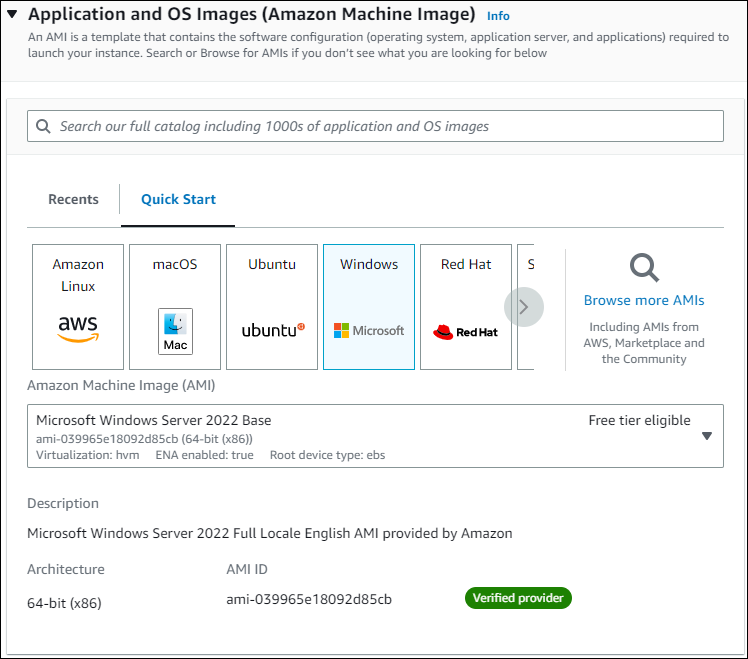 Amazon Machine Image を選択します。