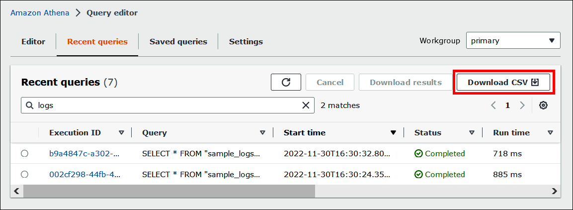 [CSV のダウンロード] を選択します。