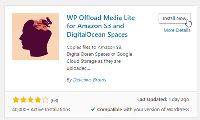 WordPress 用の WP Offload Media Lite プラグイン。