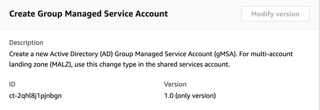 説明フィールドと ID フィールドを使用して新しい Active Directory グループマネージドサービスアカウントを作成するフォーム。