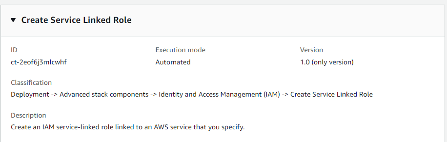 ID、実行モード、バージョンフィールドを使用してサービスにリンクされた IAM ロールを作成するためのフォーム。