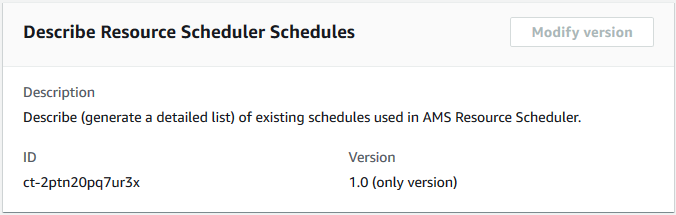 ID フィールドとバージョンフィールドを使用して Resource Scheduler Schedules を記述するためのフォーム。