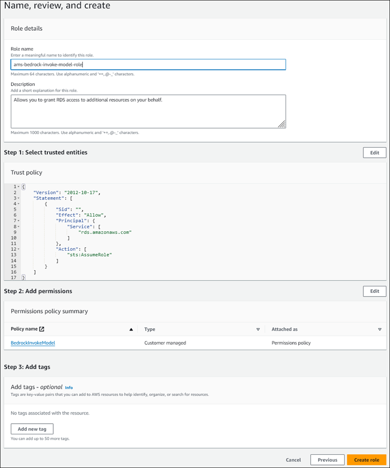 InvokeModel 작업에 대한 Amazon Bedrock IAM 역할.