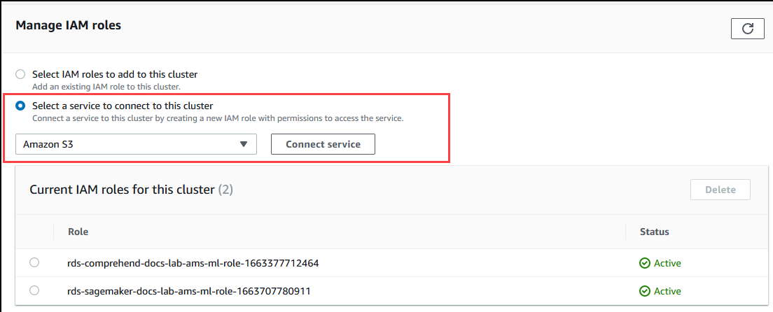 Aurora MySQL DB 클러스터에 통합하기 위한 서비스로 Amazon S3를 선택합니다.