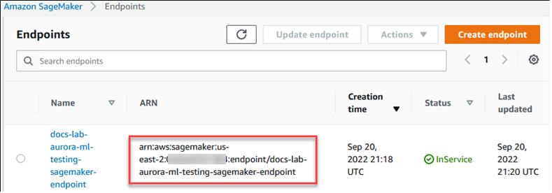 Aurora MySQL DB 클러스터에 대해 선택한 SageMaker AI를 보여주는 이미지.