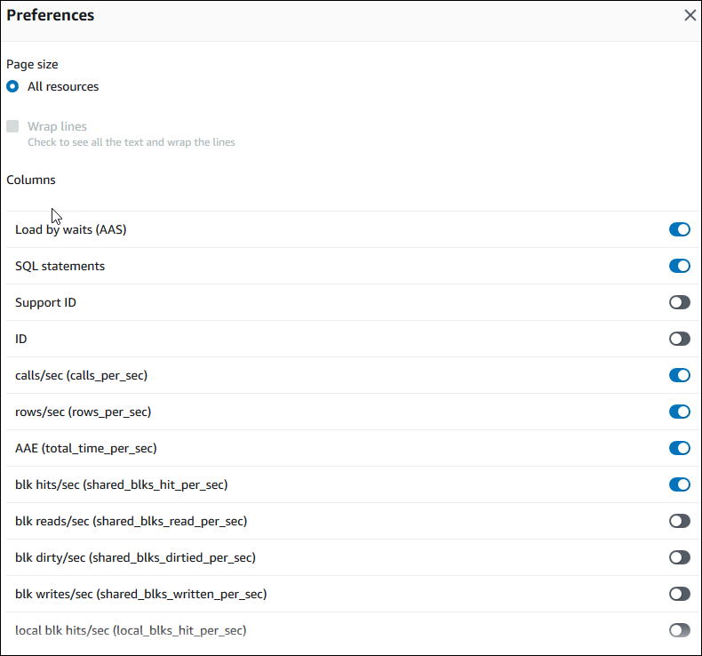 Aurora PostgreSQL DB 인스턴스의 실행 중인 쿼리에 대한 지표 기본 설정