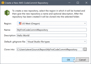 새 AWS CodeCommit 리포지토리 생성