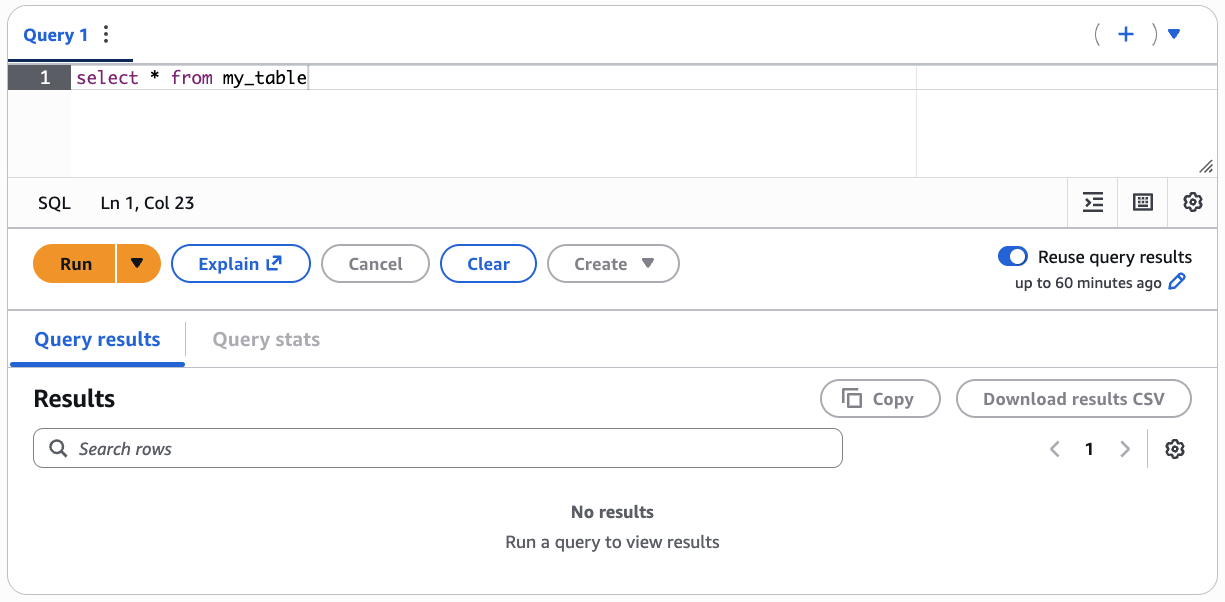 Habilite Reuse query results (Reutilizar resultados da consulta) no editor de consultas do Athena.