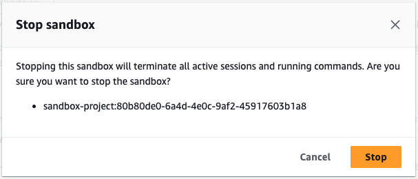 A caixa de diálogo Interromper sandbox.
