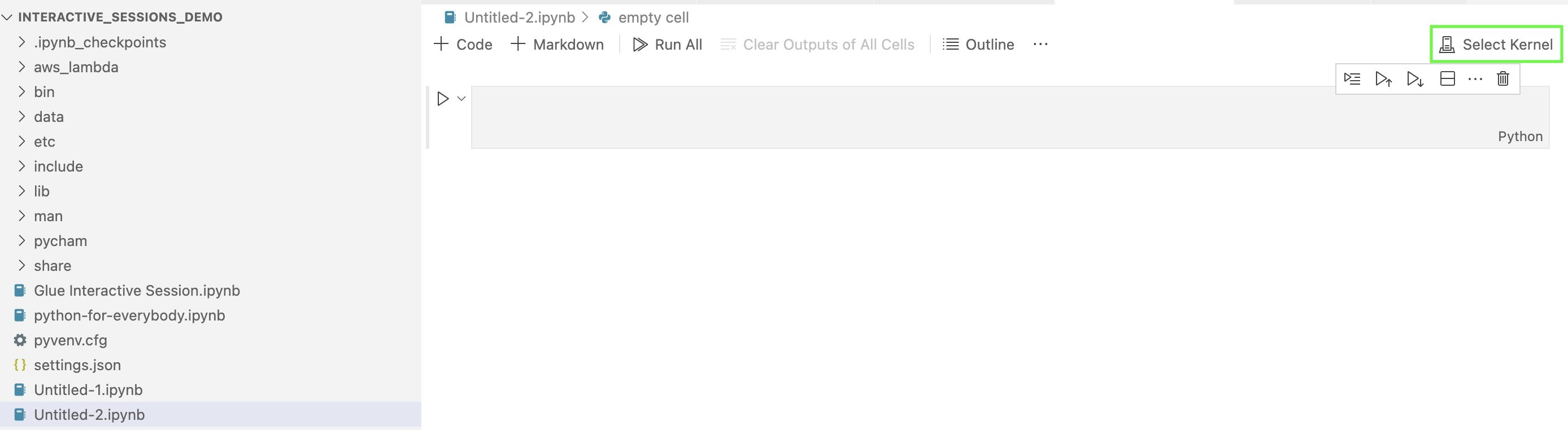 A captura de tela mostra o botão Select Kernel (Selecionar kernel) em destaque.