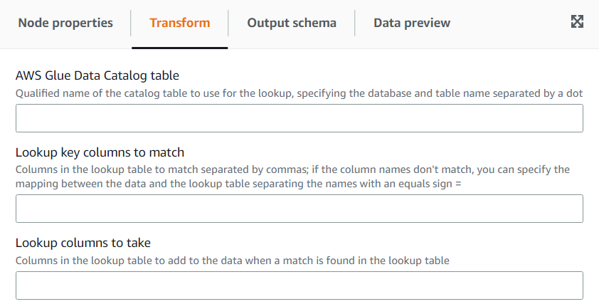 A captura de tela mostra a guia Transformar para a transformação Lookup.