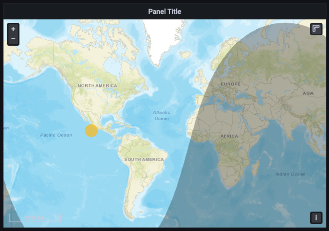 Uma imagem mostrando um exemplo de uma camada noturna e diurna usando a visualização de mapa geográfico no Grafana.