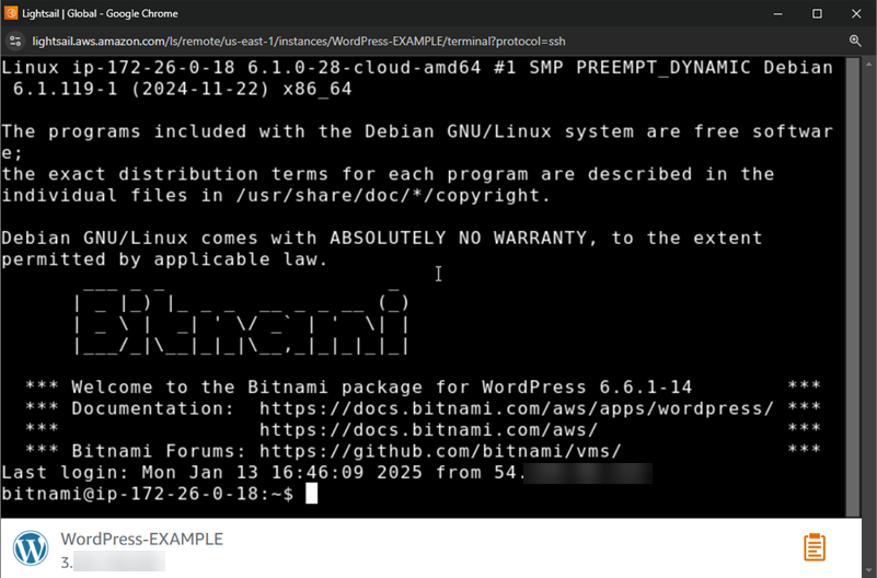 Terminal SSH baseado em navegador no Amazon Lightsail