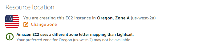 Opções de local de recursos na página Criar uma instância do Amazon EC2.