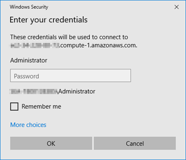 Prompt de senha da Conexão de Área de Trabalho Remota da Microsoft.