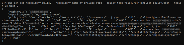 Resposta ao set-repository-policy comando