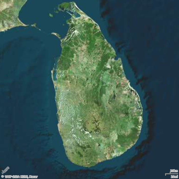 Resposta da API Static Maps usando o parâmetro radius para enquadrar o Sri Lanka a uma distância circular de um ponto central.