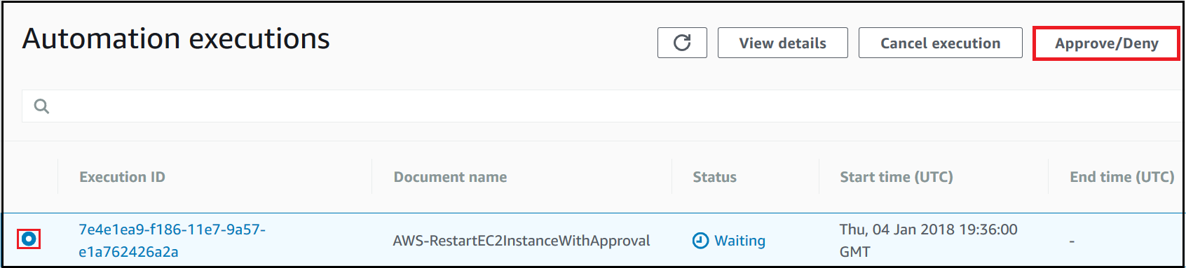 Acessar a página Approve/Deny Automation
