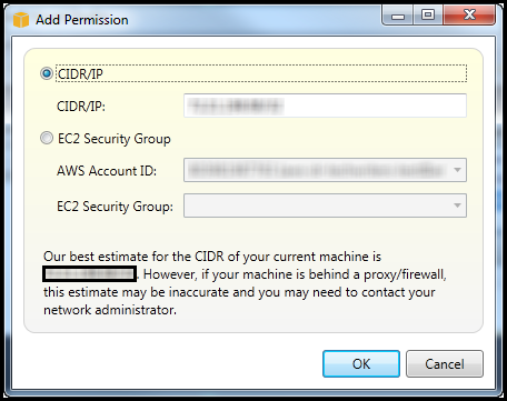 Adicione a caixa de diálogo de permissão CIDR/IP e as opções do EC2 Security Group para acesso ao RDS.