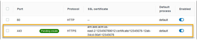 Application Load Balancer 配置示例 – 具有两个侦听器的侦听器列表