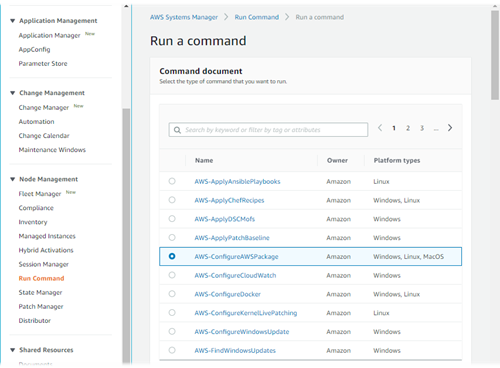 选择 AWS-ConfigreAWSPackage 文档。
