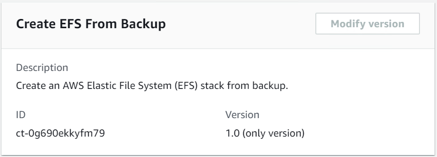 AWS 控制台界面显示了从备份创建 EFS 堆栈的详细信息。