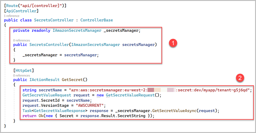 对用于从 Secrets Manager 检索密钥的控制器类文件的更改