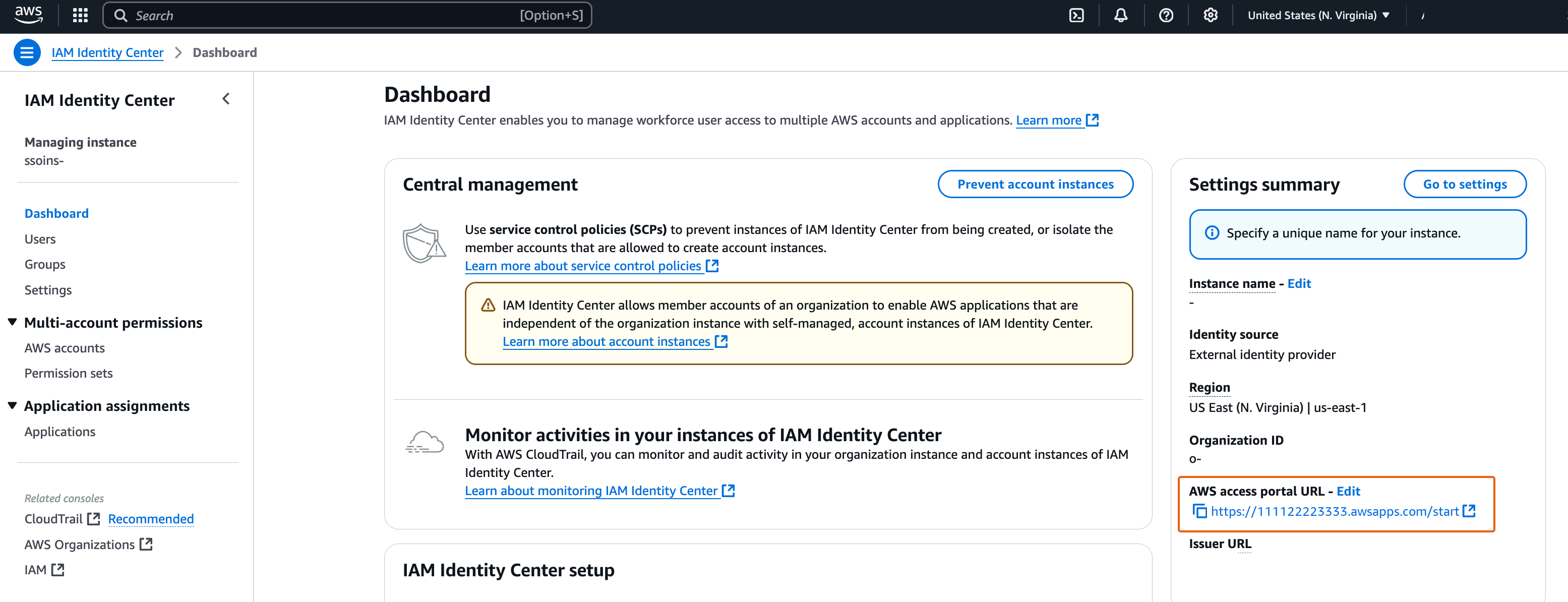 第 i 步，从 IAM 身份中心控制台复制 AWS 访问门户 URL。
