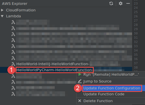 选择“Update Function Configuration (更新函数配置)”命令