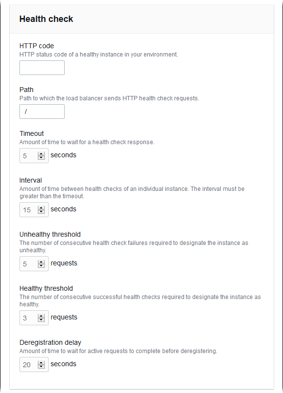 Application Load Balancer 運作狀態檢查的程序設定