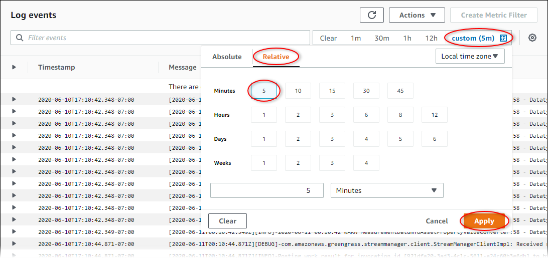 CloudWatch "Logs" 頁面螢幕擷取畫面。