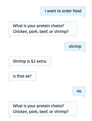 對話會引發客戶對食物訂單的肉品偏好。