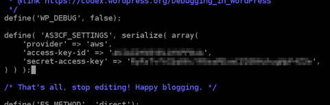 AWS wp-config.php檔案中的帳戶登入資料。