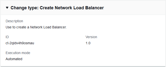 變更 類型詳細資訊，顯示 ID、1.0 版和自動執行模式來建立 Network Load Balancer。