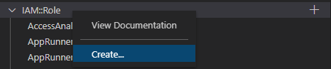 所選資源類型的選單選項。