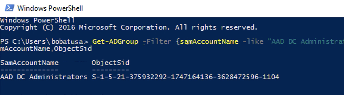 Windows PowerShell 顯示正在擷取的物件 SID。