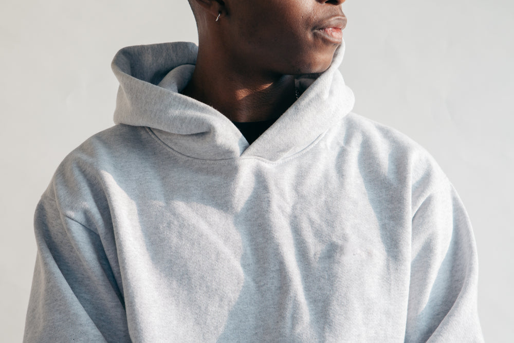 Grey marl hoodie close up
