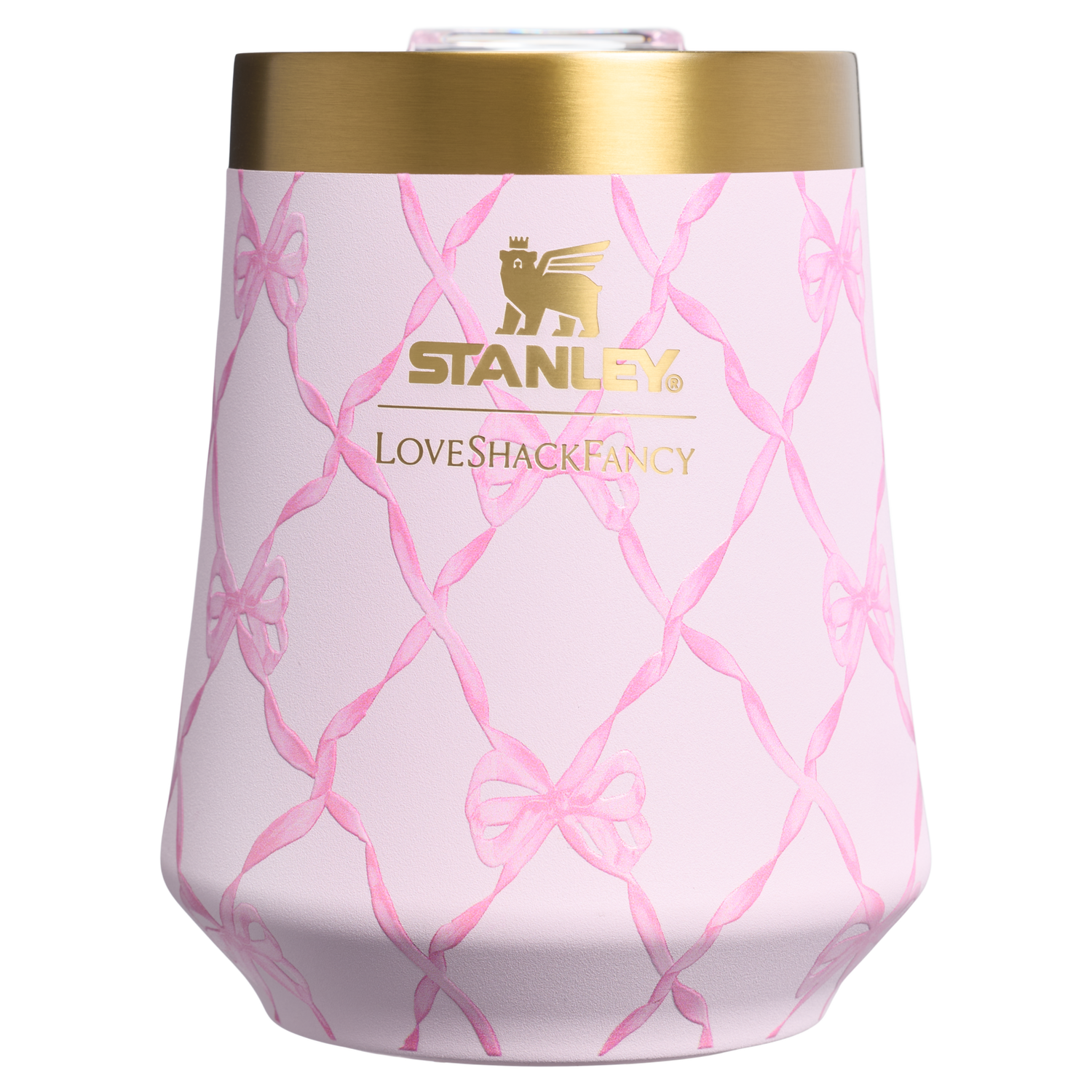 Stanley 1913 Stanley 1913 x LoveShackFancy Holiday Reserve Wine Tumbler 11 OZ in Baby Bow Pink Peppermint | View 1