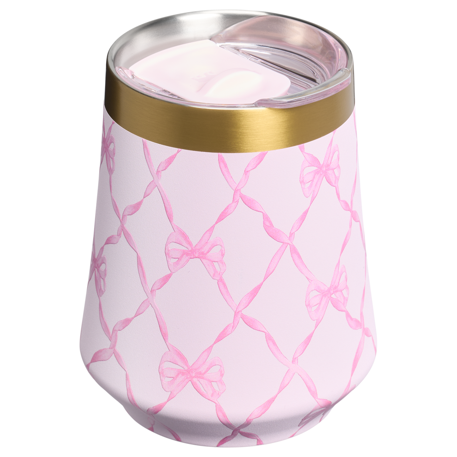 Stanley 1913 Stanley 1913 x LoveShackFancy Holiday Reserve Wine Tumbler 11 OZ in Baby Bow Pink Peppermint | View 2