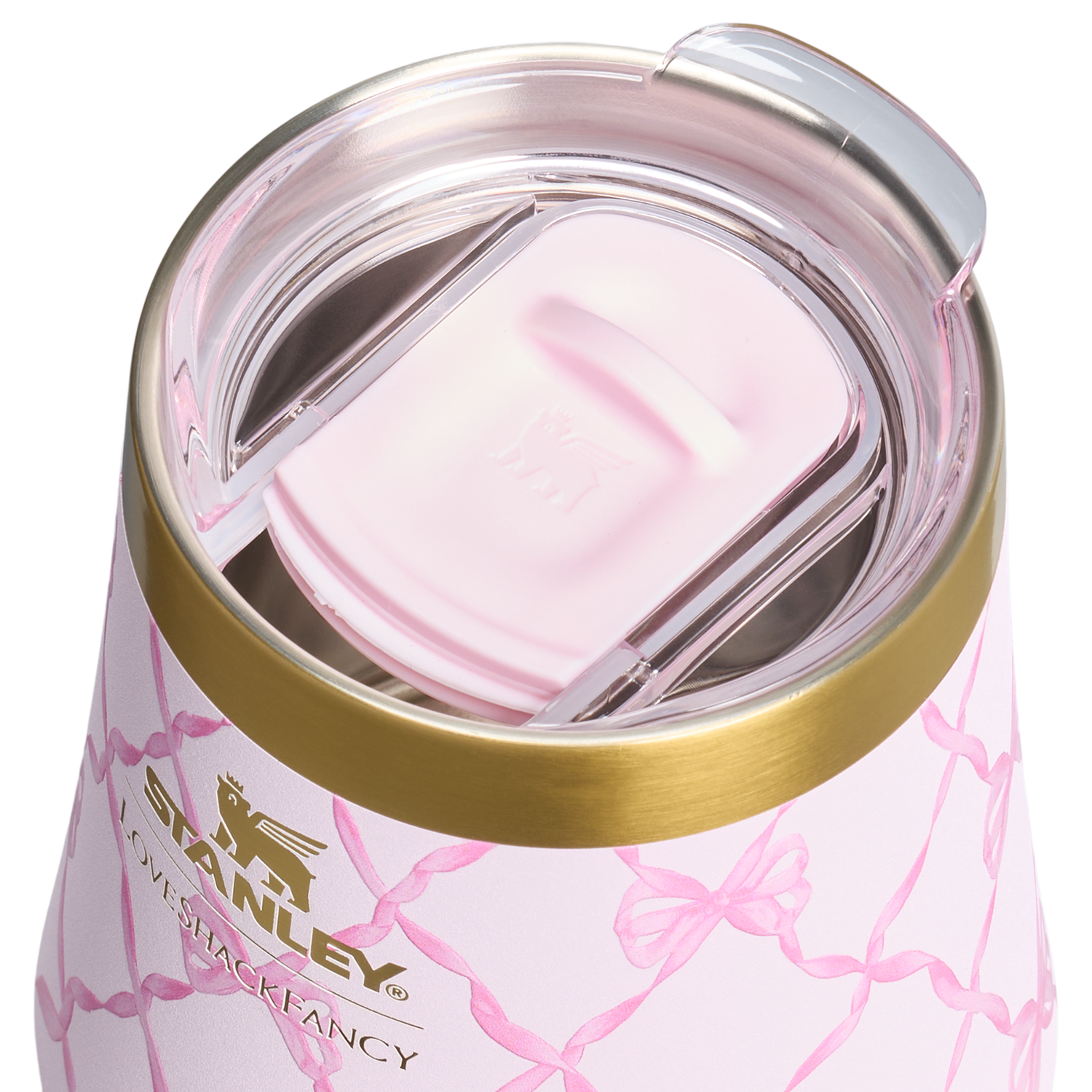 Stanley 1913 Stanley 1913 x LoveShackFancy Holiday Reserve Wine Tumbler 11 OZ in Baby Bow Pink Peppermint | View 3