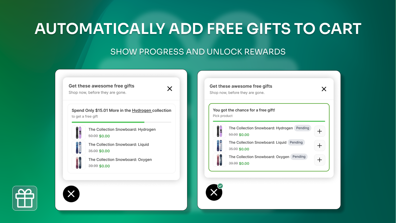 Auto add free gift with progress bar widget in cart