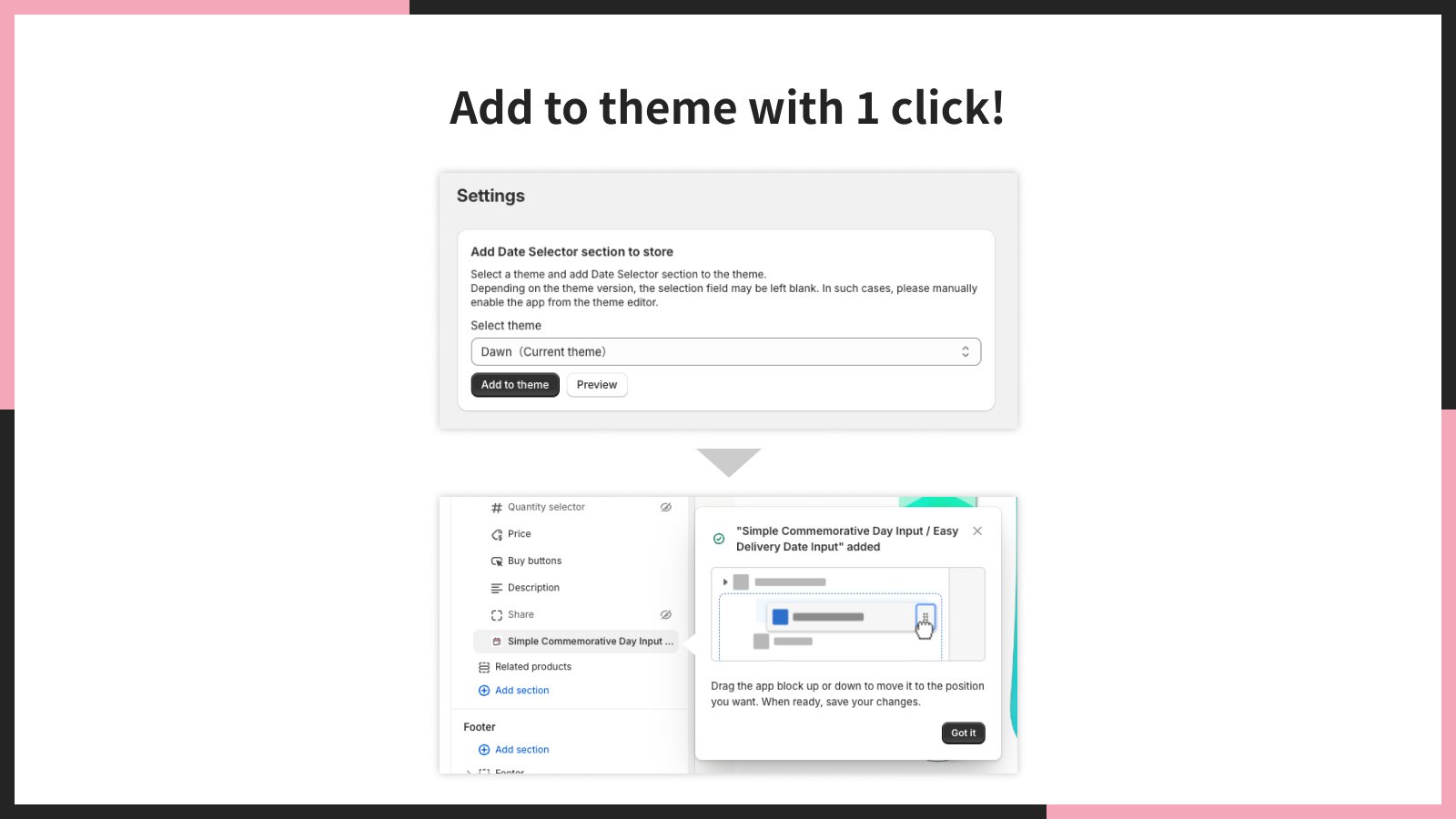 Add to theme with 1 click!
