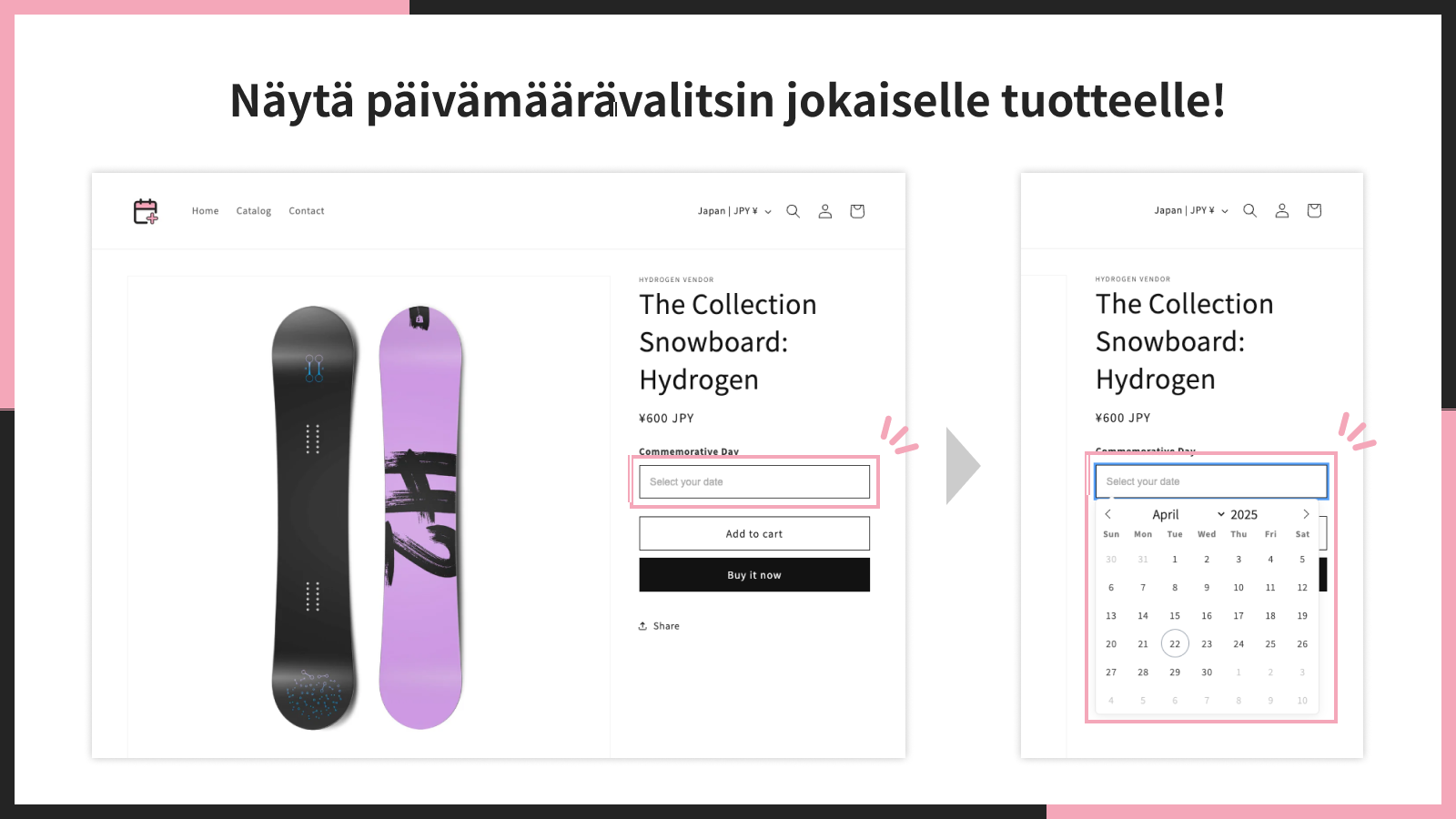 Näytä päivämäärävalitsin jokaiselle tuotteelle!
